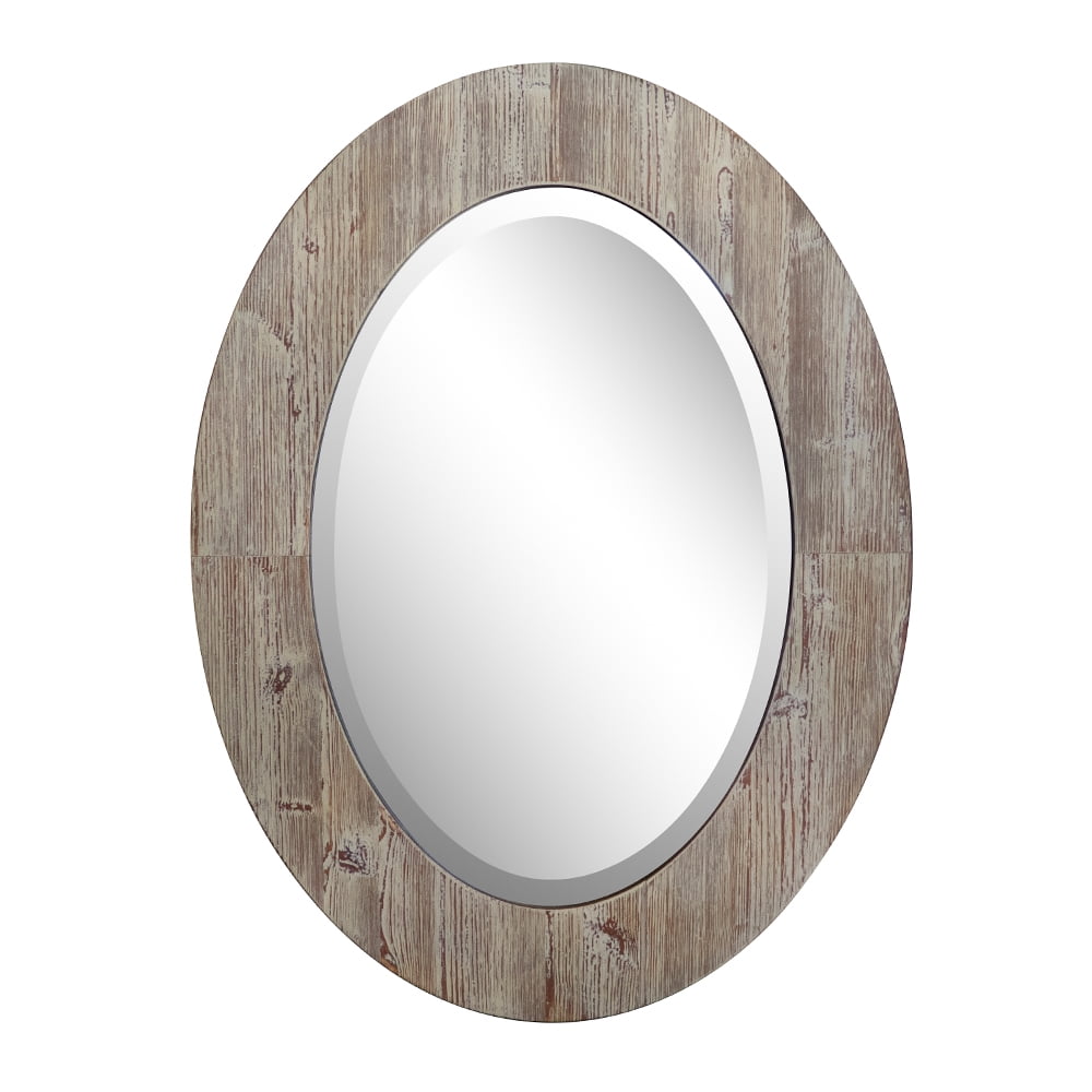 Bellaterra Home 24" Oval Wood Grain Frame Mirror in Antique White