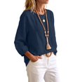 thumbnail image 6 of TGSLY Crew Neck Linen Tops for Women Lightweight Soft Solid Color Crinkle Blouses Relaxed Dressy 3/4 Balloon Sleeve Tshirts with Elastic Cuffs M, 6 of 6