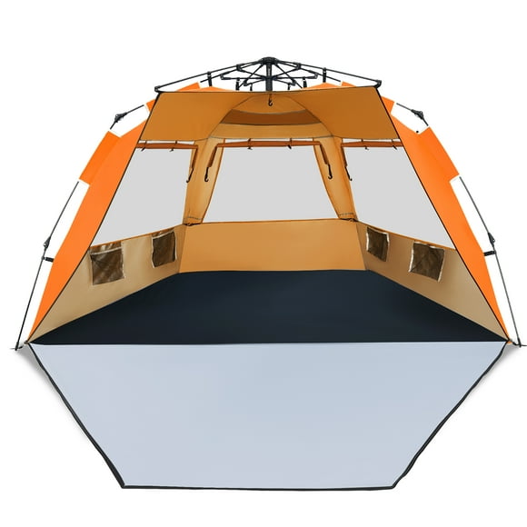 Costway 3-4 Person Easy Pop Up Beach Tent UPF 50+ Portable Sun Shelter Orange