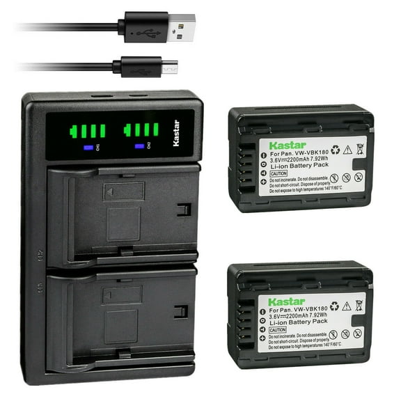 Kastar 2-Pack VW-VBK180 Battery and LTD2 USB Charger Replacement for Panasonic SDR-T50, SDR-T50K, SDR-T50P, SDR-T50PC, SDR-T55, SDR-T55P, SDR-T55PC, SDR-T55K, SDR-T70, SDR-T70K, SDR-T70P, SDR-T71