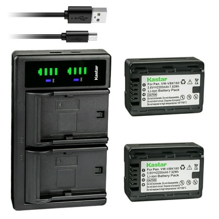 Kastar 2-Pack VW-VBK180 Battery and LTD2 USB Charger Replacement for Panasonic VW-VBK180 VW-VBK360 VW-VBL090 VW-VBL090PPK Battery Panasonic SDR-T71K SDR-T76 SDR-T76K SDR-T95 Camera