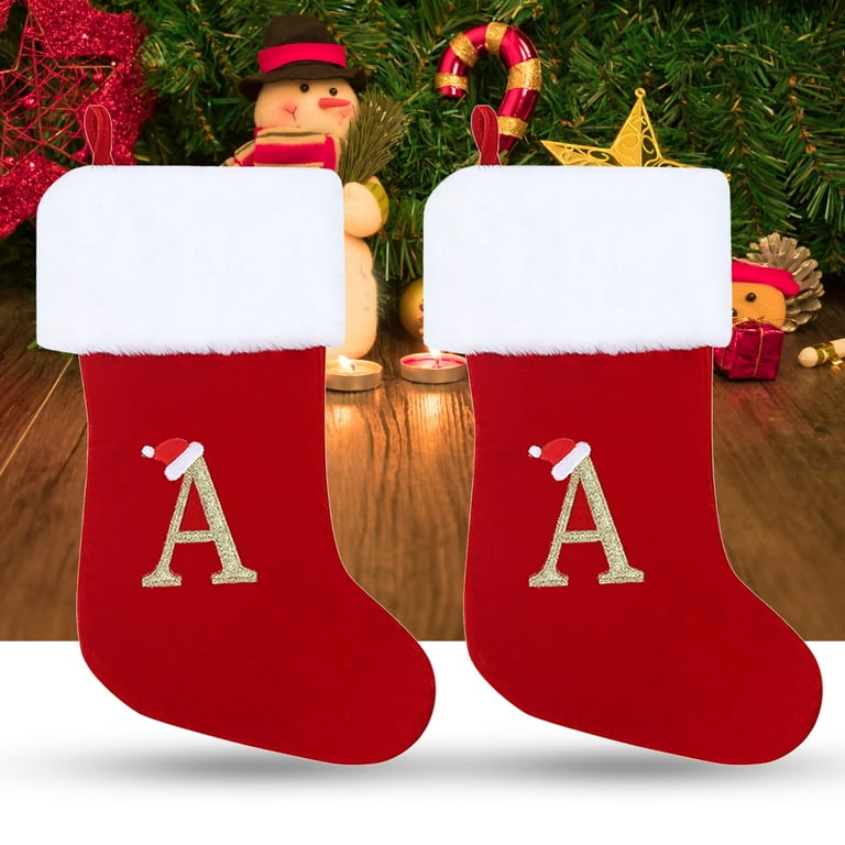 Embroidered Initial Cable Knit Red Christmas Holiday Stocking