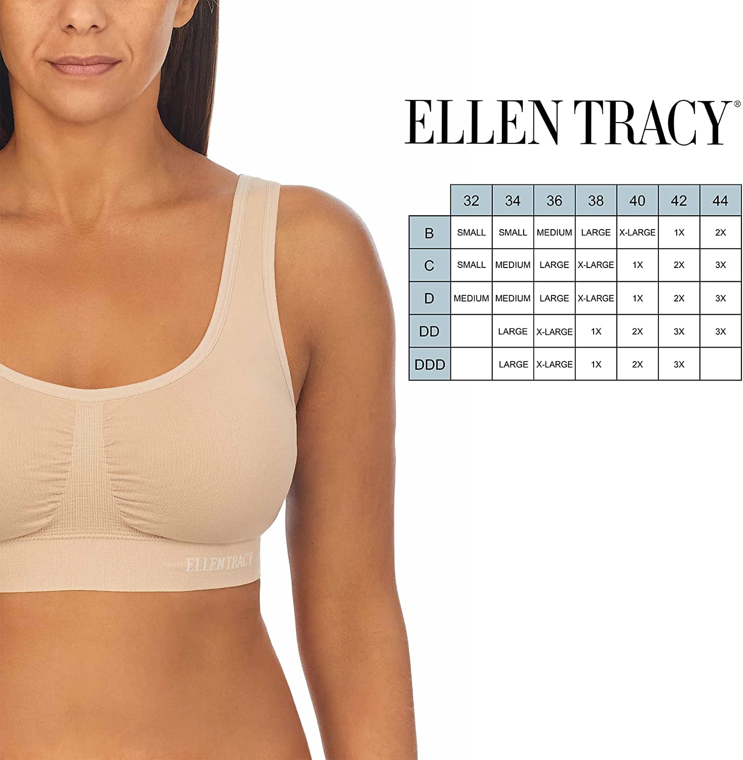 Ellen Tracy Women's Seamless Built Up Bra With Floral Detail 2-Pack