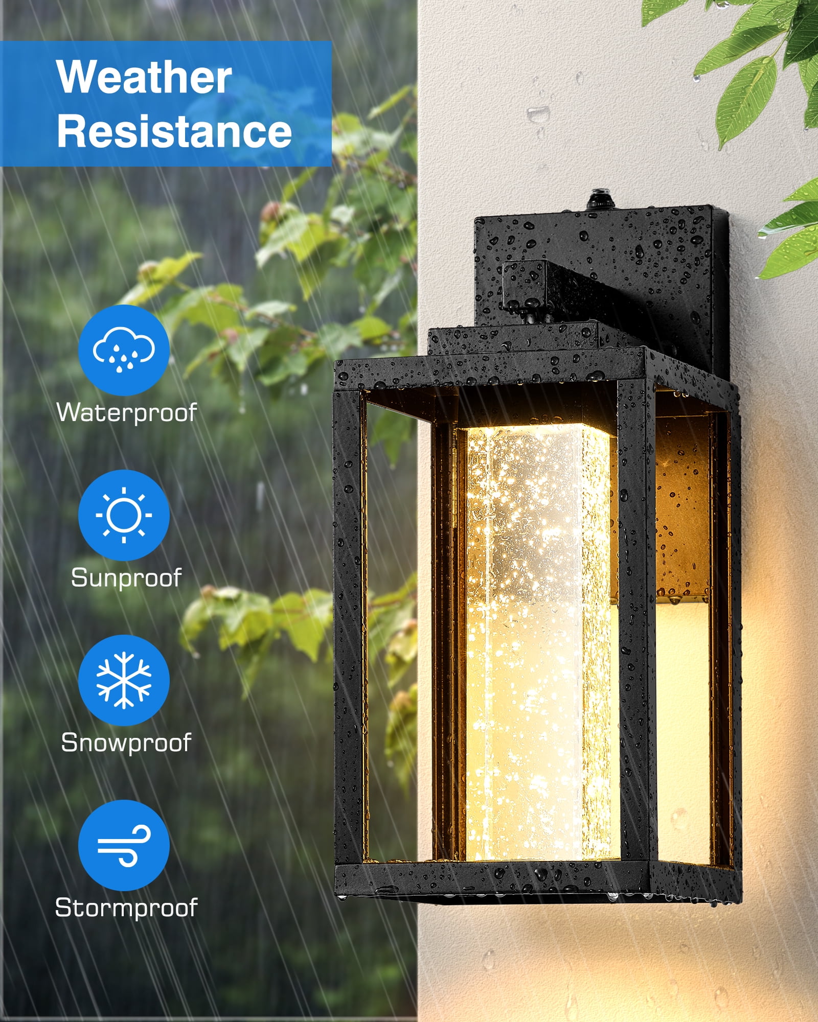 VIANIS Porch Lights Outdoor Dusk to Dawn, Black Outside Light Fixtures for House, Exterior Lighting Wall Mount for Garage Modern Outdoor Wall Sconce Lantern for Coach with Crystal Bubble Glass