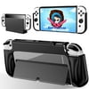 Protective Case Fit for Nintendo Switch OLED Model with Game Card Storage, TSV Dockable Hard TPU Grip and Plastic PC Cover for Switch OLED Model Console & Joycon Controller, Shockproof, Black