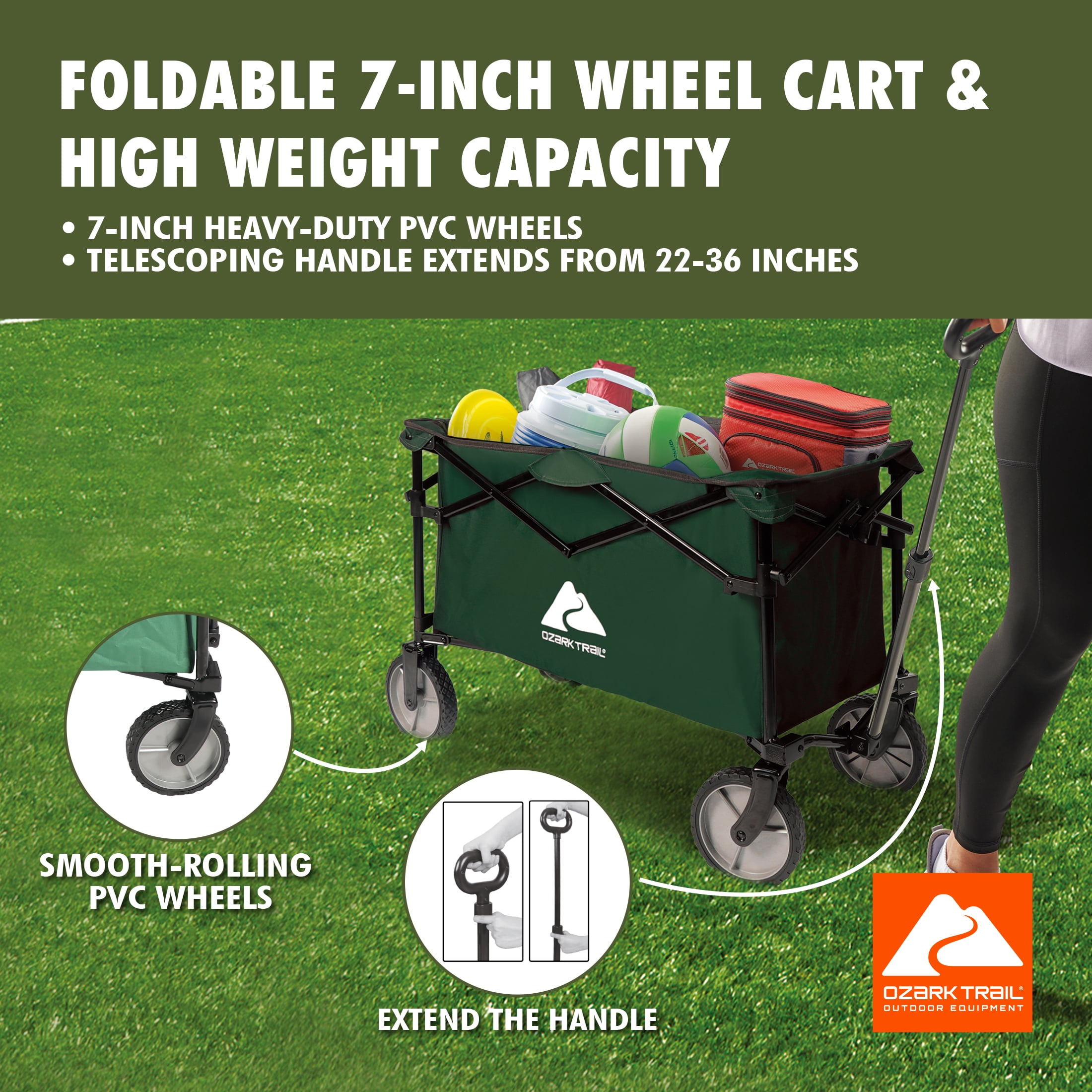 Ozark Trail Multi-Purpose Big Bucket Cart, Green Wagon