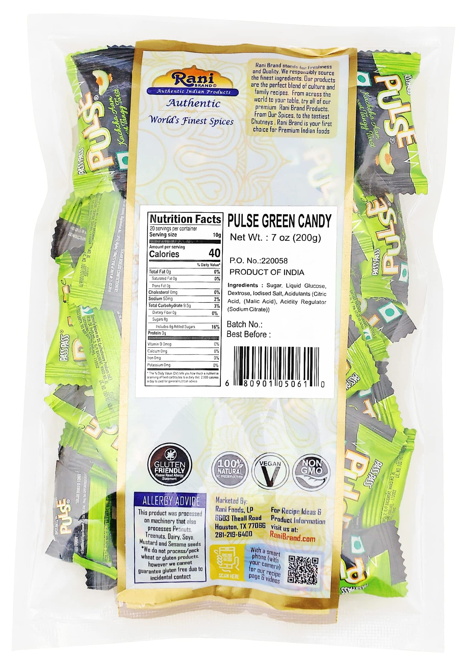 Rani Pulse Green Candy 7oz (200g) Individually Wrapped ~ Indian