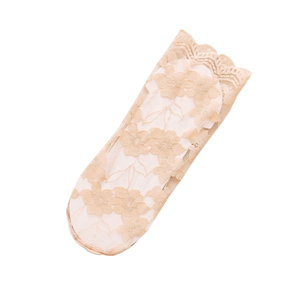 Gymayou 5 Pairs Sheer Lace Ankle Socks Lace Socks Women Fishnet Summer Ankle Floral Mesh Sock Beige One Size