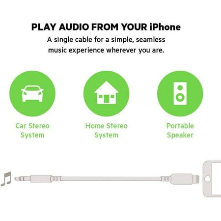 onn. 3' Lightning to 3.5 mm Audio AUX Cable for iPhone iPad