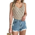 thumbnail image 3 of Womens Summer Crochet Tank Tops Knit Sleeveless Scoop Neck Sweater Vest Boho Hollow Out Cover Ups Khaki S, 3 of 9