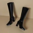 thumbnail image 6 of Knee-High Patent Leather Boots Thick Heel Square Toe Women's Casual Winter Footwear Stylish Design Comfortable Fit, 6 of 10