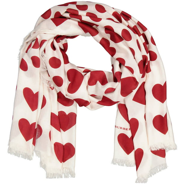 Burberry Heart and Spot Wool Silk Blend Jacquard Scarf in Windsor Red -  