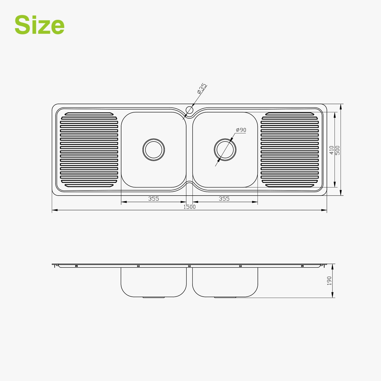 Naiture Double Bowl and Double Drainboard Stainless Steel Kitchen Sink, Rectangular Drop-In Top Mount Sink, 59" X 20" with Single Faucet Hole