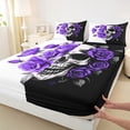 thumbnail image 3 of Manfei Spooky Skeleton Full Size Sheets,Gothic Theme Bed Sheets,Purple Flower Floral Sheet Sets For Men Women,Super Cozy Room Decor,4 Pieces, 3 of 7