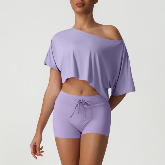 Workout Sets for Women One Shoulder Tops and High Waist Booty Lifting Biker Shorts Tracksuit Gym Yoga Active Wear 2 Piece Sets S-XL