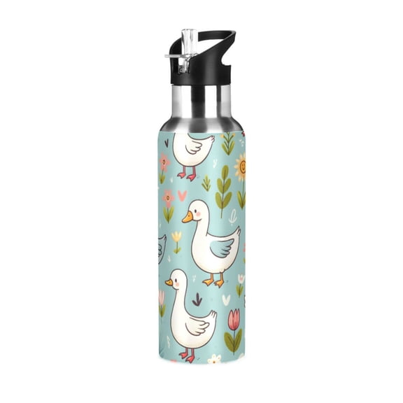 ALAZA Cute Cartoon Goose Water Bottle Insulated Flask Stainless Steel Straw Lid 20 oz