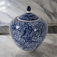 thumbnail image 6 of Benjara 10" Lidded Jar- Curved Round Floral Print- Blue Porcelain, 6 of 6