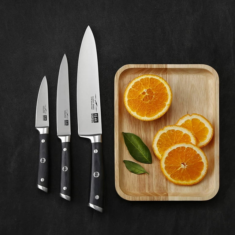 SHAN ZU German Stainless Steel Knife Set Kitchen Knives 3Pcs Set Fruit  Utility Chef Cooking Knife with wooden handle