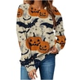 thumbnail image 5 of HomeDM Halloween Women's Long Sleeve Sweatshirt Crew Neck Graphic Pullover Tops Holiday Outfits, 5 of 6