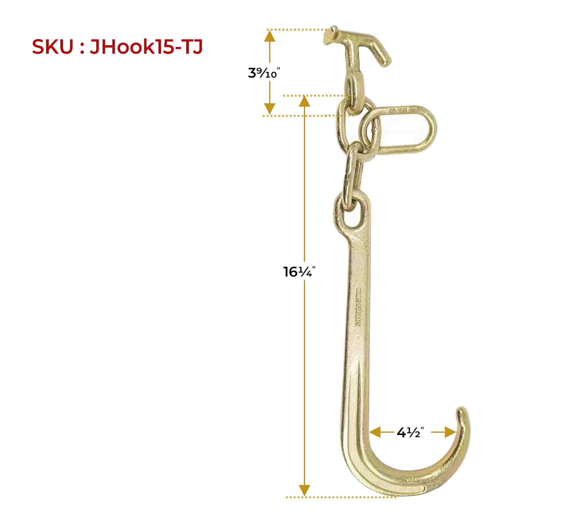 15" G70 J Hook w/ T-J Hooks and Enlarged Link, 5,400 lbs WLL, G70