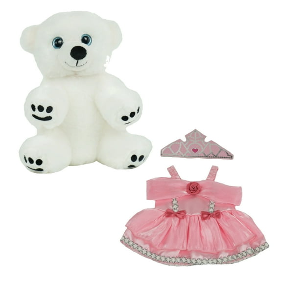 8" Polar Bear Plush Toy with Princess Dress – Soft Snow Bear Stuffed Animal Gift for Kid