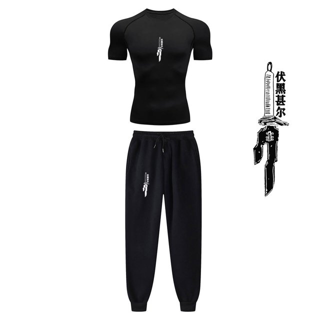 Anime Jujutsu Kaisen Compression Set Performance GYM Set Men‘s Athletic Workout Quick Dry Shirts+Sweatpants Unisex Sportwear