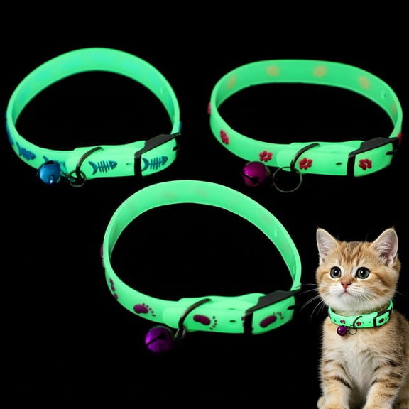 3PCS Glow in The Dark Cat Dog Collar with Bell, Adjustable Fluorescent Pet Collar for Small Pets