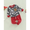 thumbnail image 4 of Newborn Baby Boy Christmas Outfit 6M 12M 18M 24M 3Y Long Sleeve Dinosaur Plaid Hooded Sweatshirt Top Pants 2Pcs Fall Clothes Set, 4 of 9