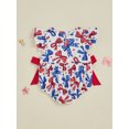 thumbnail image 4 of Okbabeha Newborn Baby Girls 4th of July Outfits Fourth of July Bubble Romper Fly Sleeve USA Flag Embroidery Bodysuits Summer Independence Day Clothes, 4 of 7