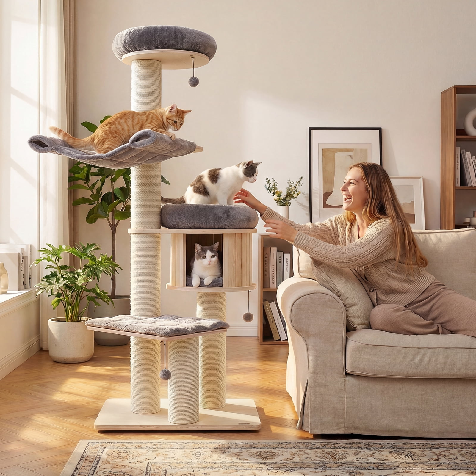 Gymax 68.5'' Cat Tree Condo 4-Layer Wooden Kitten Activity Tower w/ Sisal Posts