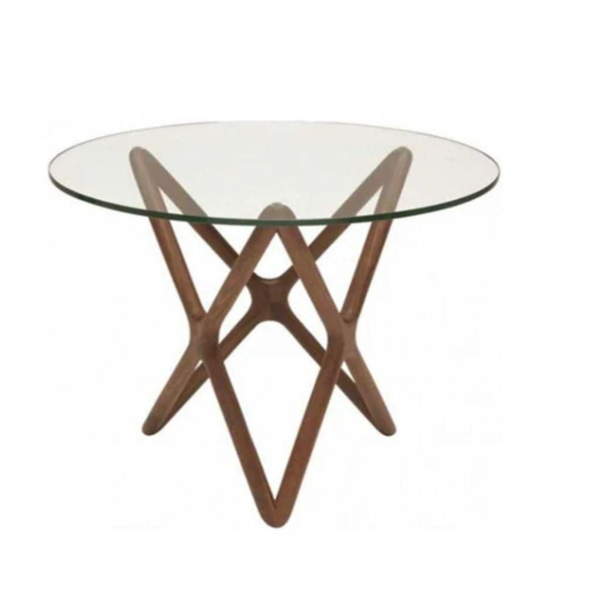 Star End Table with glass top with a star-shaped wood base