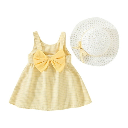 

adviicd Toddler Dress Up Set Girls Ruffle sleeveless Dress Kids Summer Clothes Flutter Hem Sundress Outfit Yellow 12-18 Months