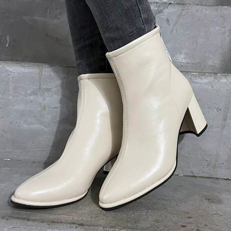 

Gubotare Womens Boots Ankle Womens Ankle Boots Slip on Cutout Pointed Toe Snakeskin Stacked Mid Heel Booties White 11