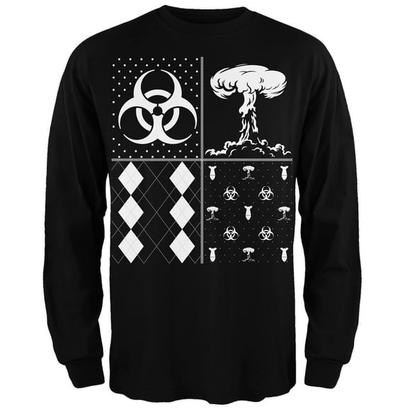 Biohazard Festive Blocks Ugly Christmas Sweater Black Adult Long Sleeve T-Shirt - Medium