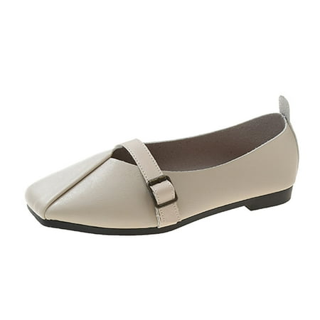 

Mackneog Ladies Solid Color Belt Buckle Shallow Soft Sole Flat Casual Shoes Gift on Clearance