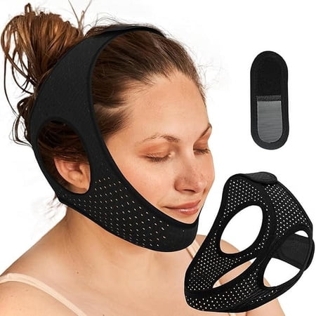 YJJSKEJI Sleep Apnea Devices - Chin Strap for Sleeping, Airflow Jaw Strap, Effective Anti Snoring Solution for Men and Women, Anti Snore Devices Breathable and Reusable, Black, M