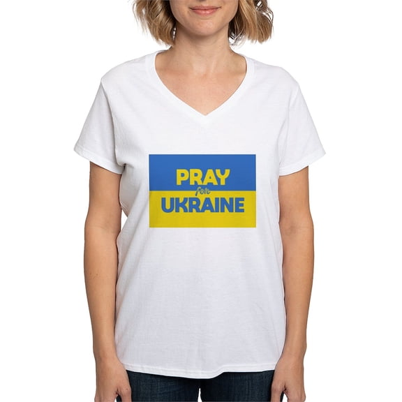 CafePress - Pray For Ukraine T Shirt - Womens Cotton V-Neck T-shirt