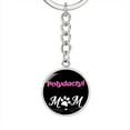 thumbnail image 2 of Polydactyl Cat Mom Keychain Stainless Steel or 18k Gold Circle Pendant, 2 of 7