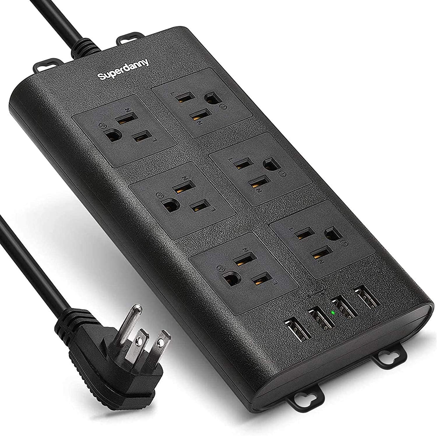 15A Surge Protector Power Bar Strip SUPERDANNY Mountable Flat Plug 10ft