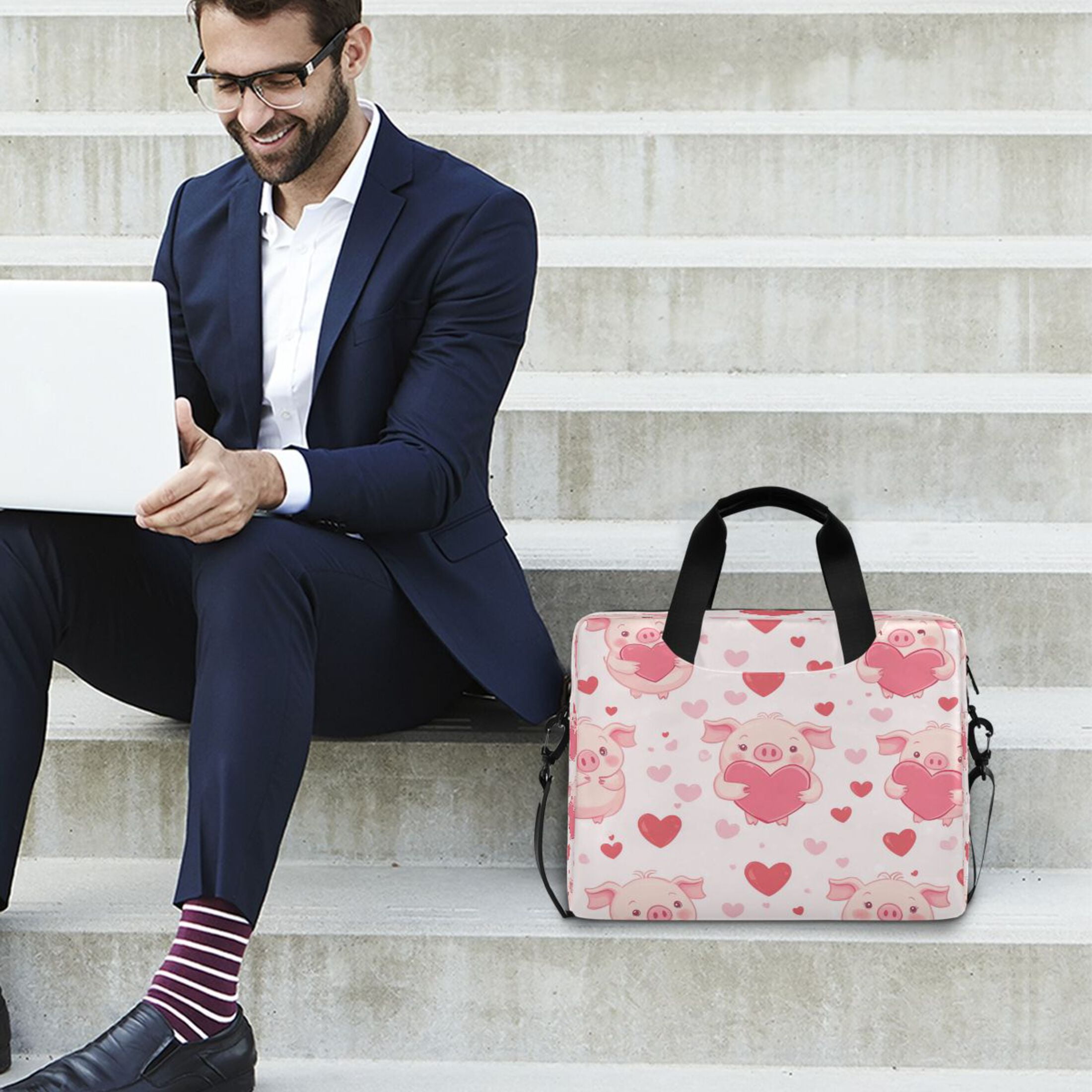 16" Laptop Tote Bag Laptop Sleeve Case Computer Briefcase for Work & Travel Pink Cute Pigs