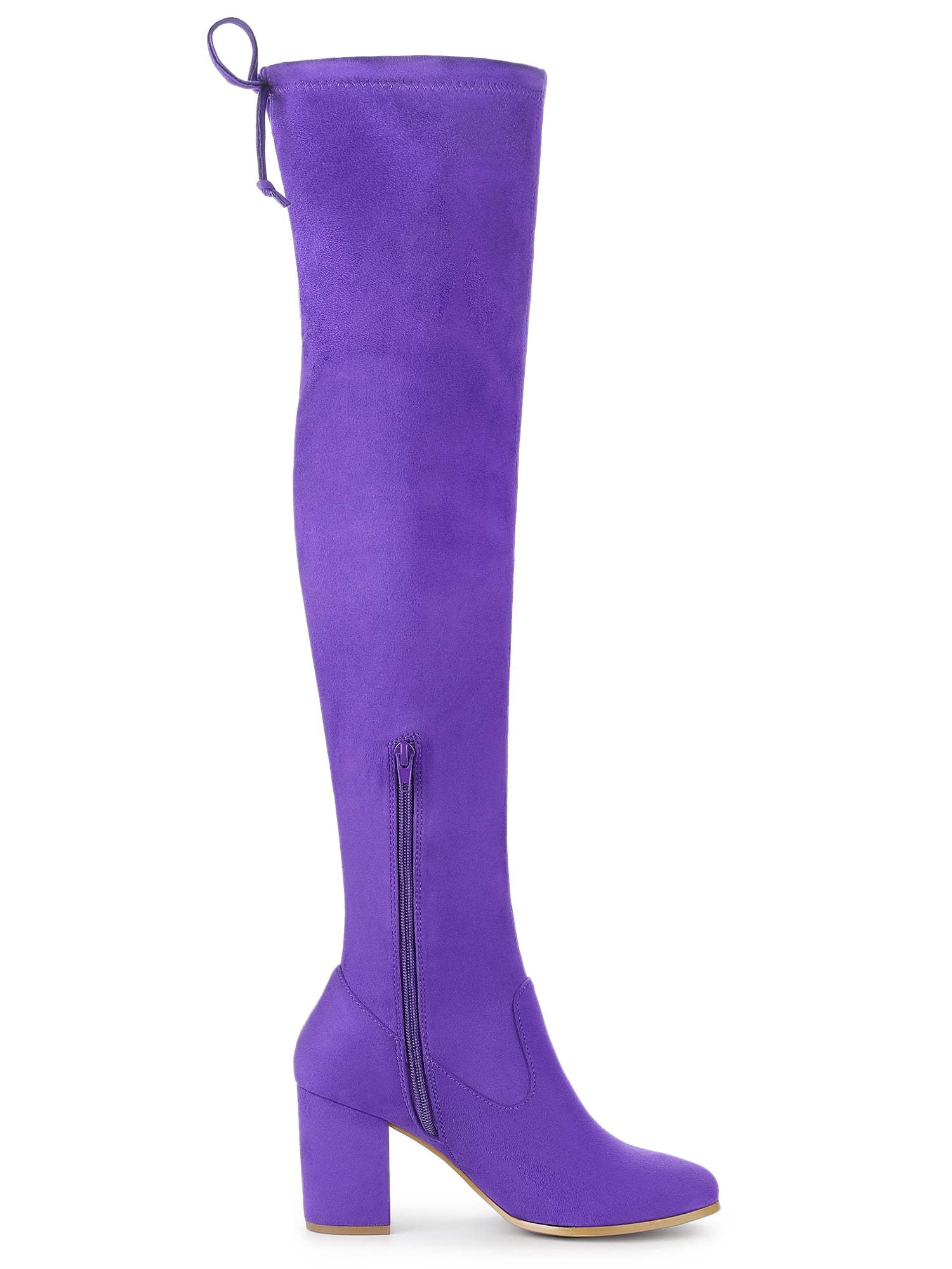 DARING DIVA Women's Rounded Toe Chunky Heel Over The Knee High Boots Purple 8.5