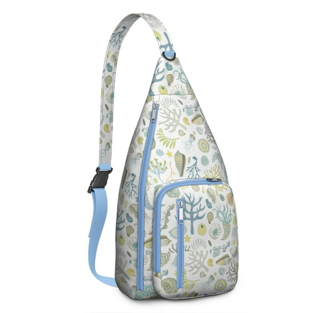 Beachcomber Sling Backpack - Spiral Seashell & Tropical Design Crossbody Bag, Lightweight Durable Pack with Layered Storage for Essentials