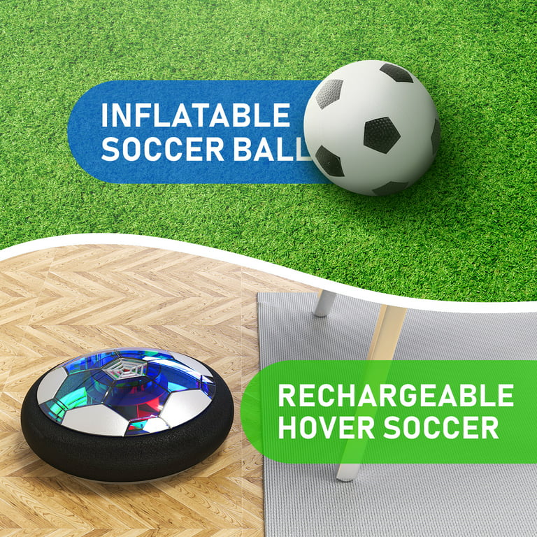 Hover Soccer Ball Kids Toy - Rechargeable 2 Goals and Inflatable Ball,  Indoor Floating Soccer with LED Light and Safe Bumper,Gifts for Age 3 4 5 6  7 8