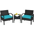thumbnail image 4 of GVN 3 Piece Patio Conversation Bistro Set, Balcony Furniture Outdoor Rattan Patio Chairs Set with Side Table, Rattan Patio Set for Garden Porch Yard, Turquoise, 4 of 10