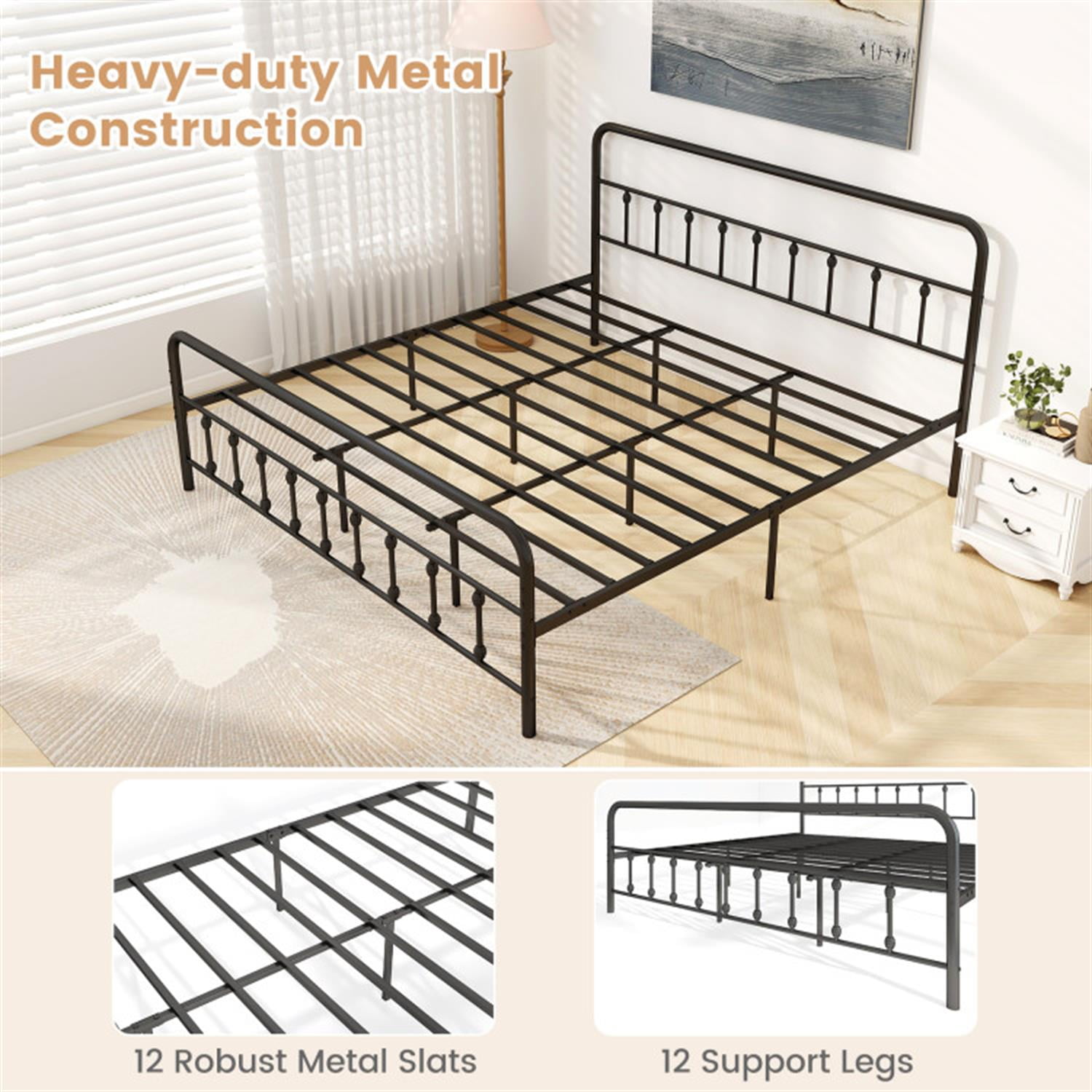 Demi Bonn King Size Bed Frame with Headboard, Metal Platform Bed Frame with Under Bed Storage, No Box Spring Needed, Black