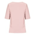 thumbnail image 4 of Lovskoo Linen Summer Tops for Women 2024 Round Neck Short Sleeve Solid Color Casual Linen Knot Button Top Pink, 4 of 6