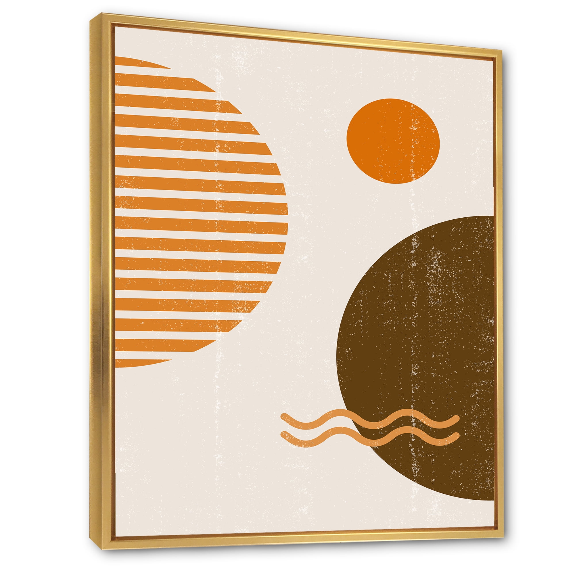 Designart 'Abstract Minimal Moon and Sun In Earth Tones III' Modern Framed Canvas Wall Art Print