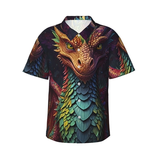 Balery Whimsical Dragon Color Cool Camisas hawaianas de manga corta para hombre, camisas playeras de corte holgado, camisas de vacaciones con botones,X-Large