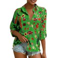 thumbnail image 2 of Sonducket Blusa informal con botones de manga larga y estampado de gasa para mujer Prendas para la parte del cuerpo Verde METRO, 2 of 6