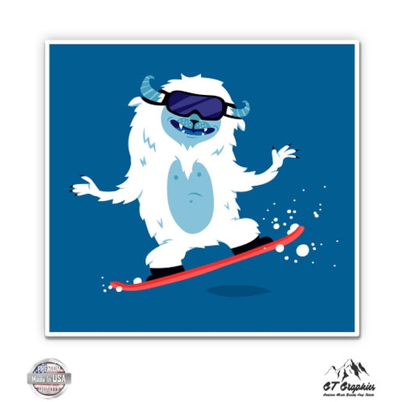 Yeti Snowboarding Cute - 3" Vinyl Sticker - For Car Laptop I-Pad Phone Helmet Hard Hat - Waterproof Decal